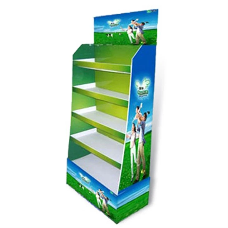 4 Layers Dairy Product Paper Floor Display Stand Supermarket Promotion