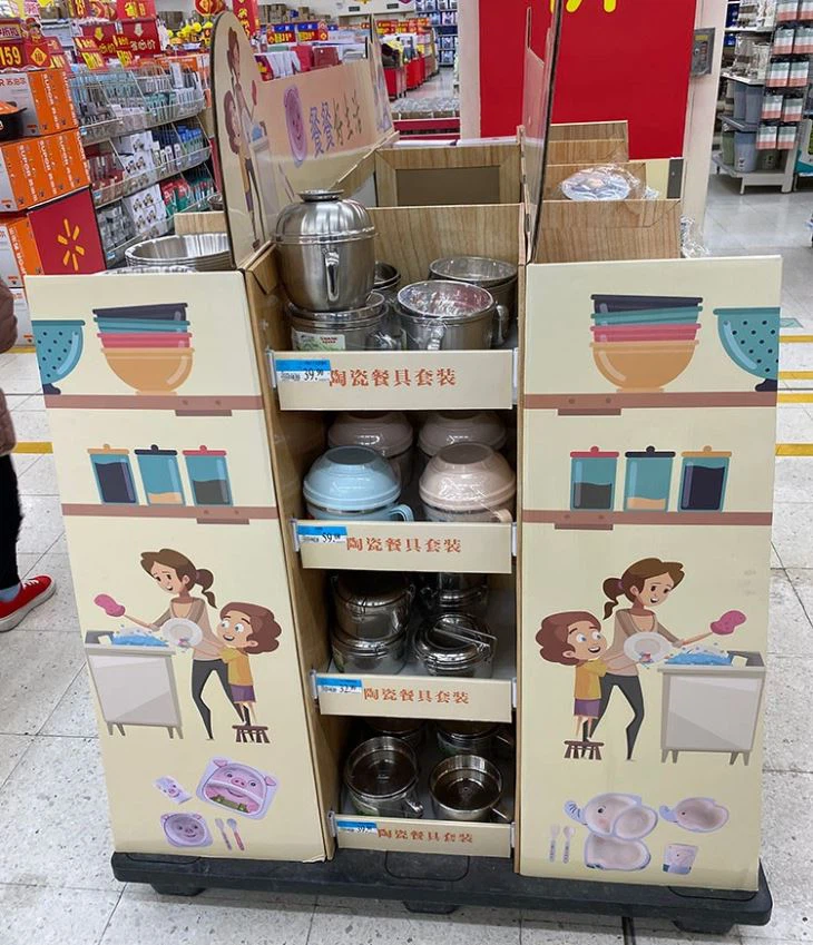 Cookware Cardboard Floor Display Stand Rack
